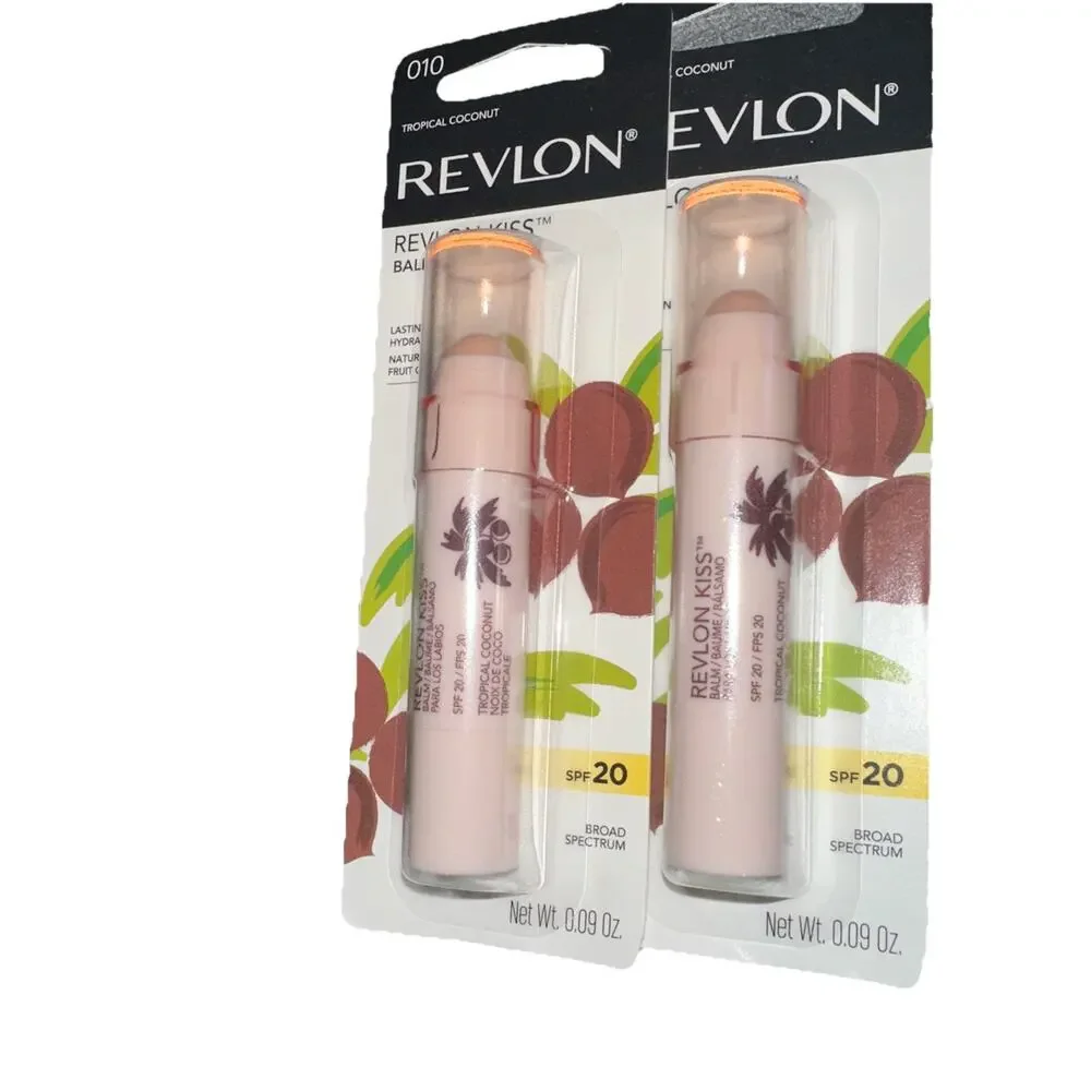 Revlon Kiss Balm LOT Of 2 #010 Tropical Coconut Cosmetics Beauty Gloss